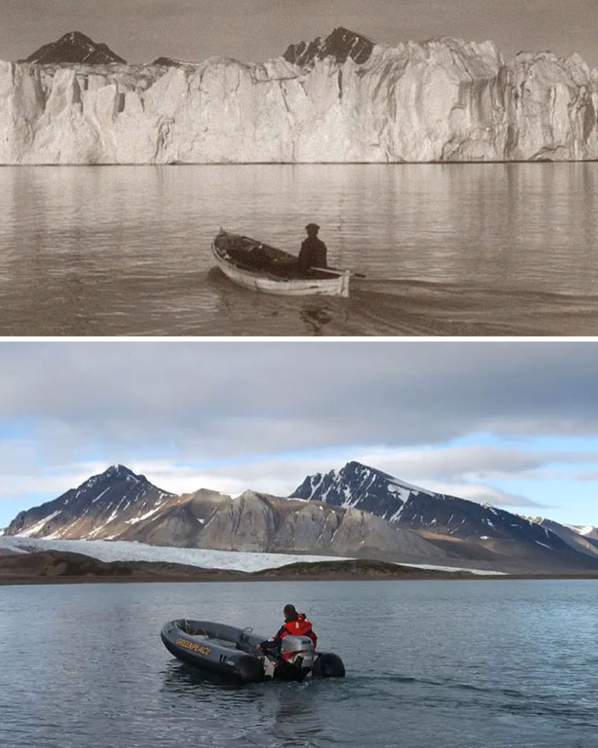 Photos taken from the same location in the Arctic 100 years apart. https://t.co/Ibxbg3I0F0