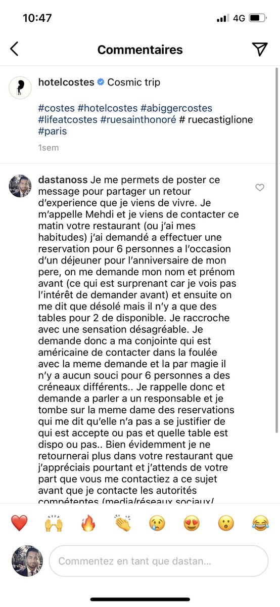 ZsamyZ's tweet photo. Je partage l'expérience d'un proche lors d'une tentative de réservation d'une table chez Hôtel Costes
#hotelcostes #racisme  #BFMTV  #discrimination  #CNews https://t.co/Ld7D4ONpmD