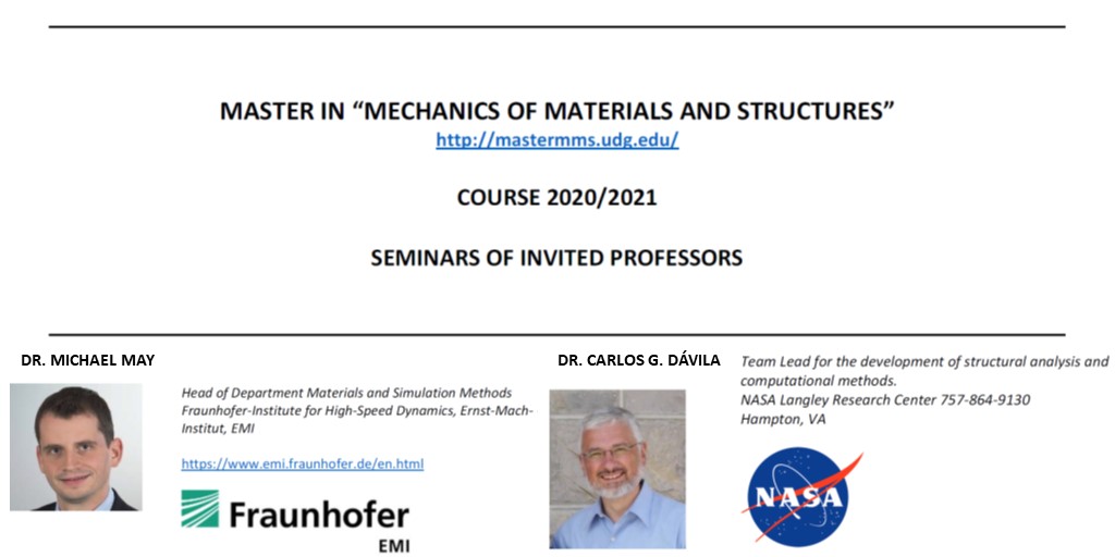 mastermmsudg's tweet photo. Don't miss the online seminars of invited professors: Dr. Michael May from @Fraunhofer and Dr. Carlos G. Dávila from @NASA_Langley. June 14-18. Program and access link: https://t.co/jOyspahcJi  
@UdGPolitecnica @udgmasters @campuscomposits #mastersudg https://t.co/BO4QL2plxC
