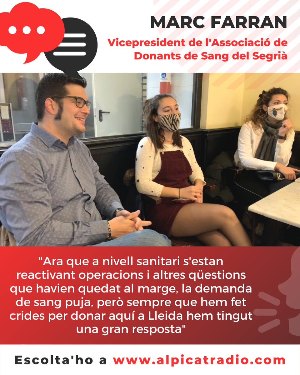 alpicatradio's tweet photo. 🩸 Avui, l'@AjAlpicat tenyirà de vermell el municipi, per commemorar el Dia Mundial del Donant de Sang

👉 N'hem parlat amb @Farry_mfm, de l'Associació de Donants de Sang del Segrià, i Tere Mayoral, regidora de Polítiques Socials

🔊 Recupera l'entrevista: https://t.co/a6tUkywZiY https://t.co/ec5MBErVzp