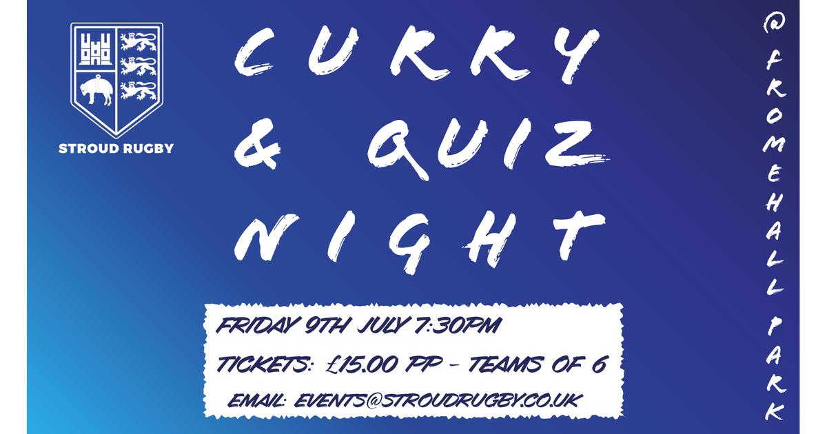 StroudRugby's tweet photo. Curry &amp; Quiz Night
https://t.co/KTecZgYFZA https://t.co/0TWNKM3dtL