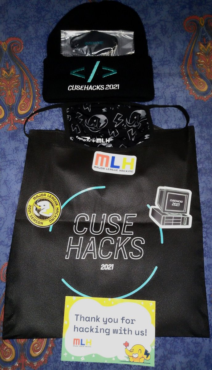 Thanks <a href="/MLHacks/">Major League Hacking (MLH)</a> <a href="/CuseHacks/">CuseHacks</a> for the awesome swag . Love it 
#mlh #swag #cusehacks
