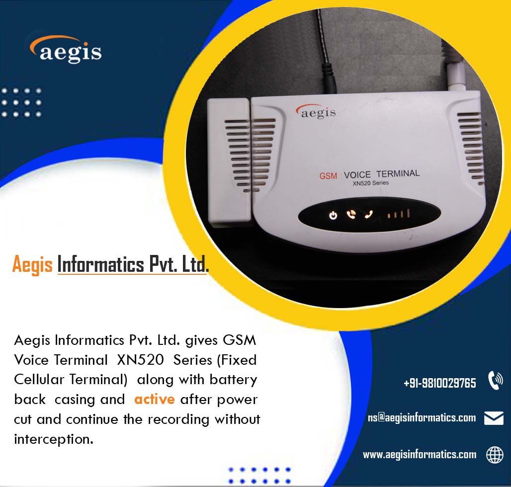 aegisinformatic's tweet image. Aegis Informatics gives GSM Voice Terminal XN520 Series (Fixed Cellular Terminal) along with battery back casing and active after power cut and continue the recording without interception.

#GSMVoiceTerminal #FixedCellularTerminal #FCTwithBatterybackcasing #CallRecordingDevice