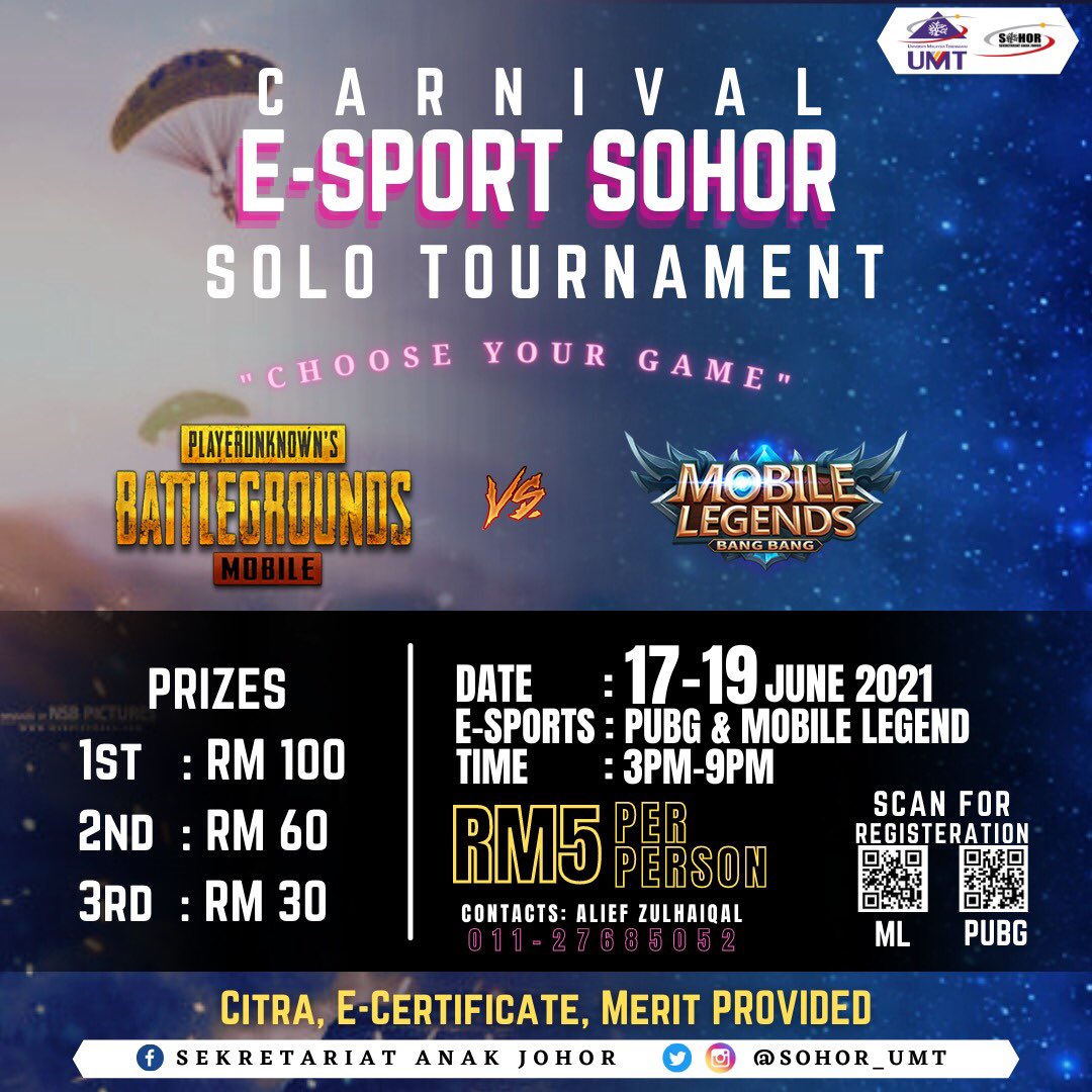 ANDA RASA ANDA HEBAT DALAM PERMAINAN MOBILE LEGEND DAN PUBG ?
JADI AYUH SERLAHKAN KEHEBATAN ANDA DENGAN MENYERTAI PERTANDINGAN INI SEKARANG !
DAFTAR DI SINI :
qrs.ly/3dci0wl (Mobile legend)
qrs.ly/4ncocx8 (Pubg)