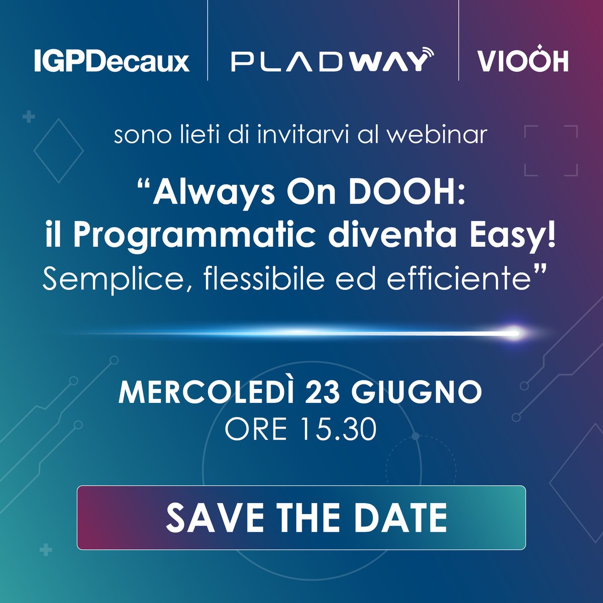 IGPDecaux's tweet image. "Always On DOOH: il Programmatic diventa Easy!  Semplice, flessibile ed efficiente".

Partecipa al webinar di IGPDecaux con @VIOOH e @pladwaysrl e scopri come cambia l'acquisto del #ProgrammaticDOOH grazie alla nuova soluzione Always ON.

👉Iscriviti qui: bit.ly/35f8vPX