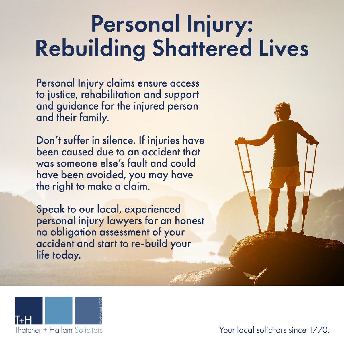 thsolicitors's tweet photo. Personal Injury claims are about more than compensation; they also provide access to justice, rehabilitation, support and guidance. #rebuildingshatteredlives

Contact our friendly Personal Injury department on 01761 414646 or email enquires@th-law.co.uk https://t.co/CBRW2jpGVF
