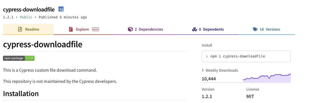 Even though cypress supports downloading files native since version 6.3. It feels good to see people using my plugin to download files, I just reached the 10k mark 😁😁😁 #Cypress <a href="/Cypress_io/">Cypress.io</a> @Qxperts_io