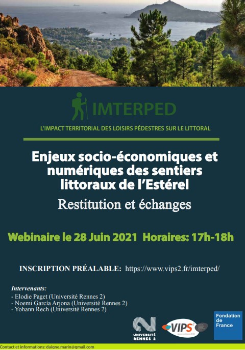 4e et dernier webinaire territorial du programme IMTERPED sur les recherches du terrain "corniche de l'Estérel" avec <a href="/ElodiePaget/">Elodie Paget</a> Noemi Garcia-Arjona et <a href="/yohann_rech/">Yohann Rech</a> <a href="/VIPS_2/">VIPS²</a> 

Lundi 28 juin 2021 à 17 heures sur ZOOM

Infos : bit.ly/3gVsFFs