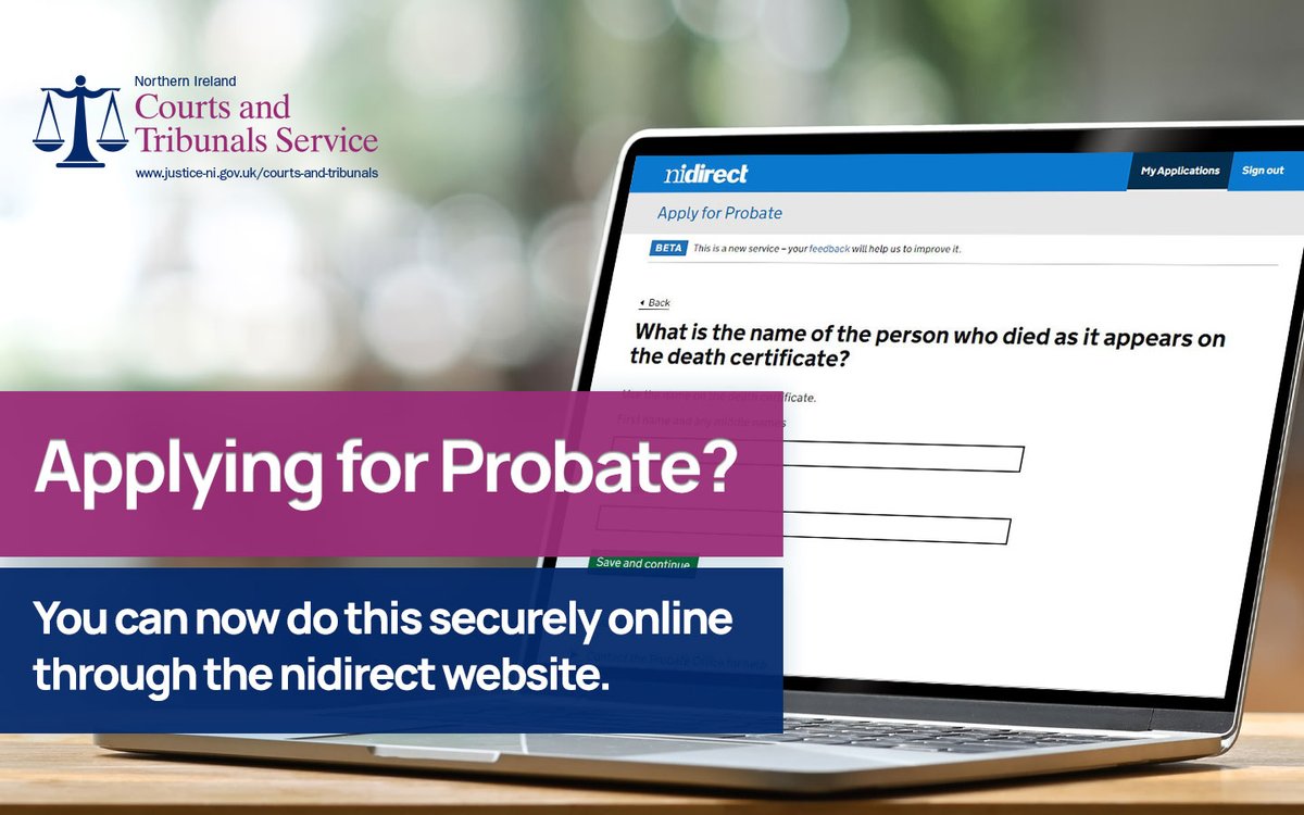 Justice_NI's tweet photo. NEW:  you can now apply for Probate online via @nidirect 

For more info &amp; to find out how to apply, check out the Probate Portal at the following link 💻 https://t.co/xeaJehKBvL. https://t.co/j7FnNj5R3c