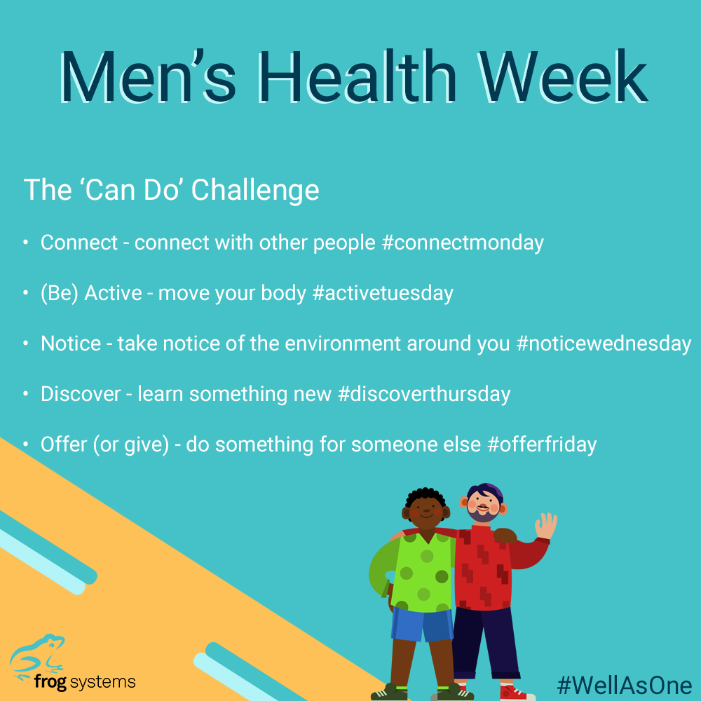 raiyshealthcare's tweet photo. Today marks the beginning of #MensHealthWeek. @MensHealthForum is running the βCan Doβ challenge. There are five different steps to improve your wellbeing . Why not give them a try or find out more about the challenge? https://t.co/5pc1P7A7DY #WellAsOne #connectmonday https://t.co/IaKKdyJ9U0