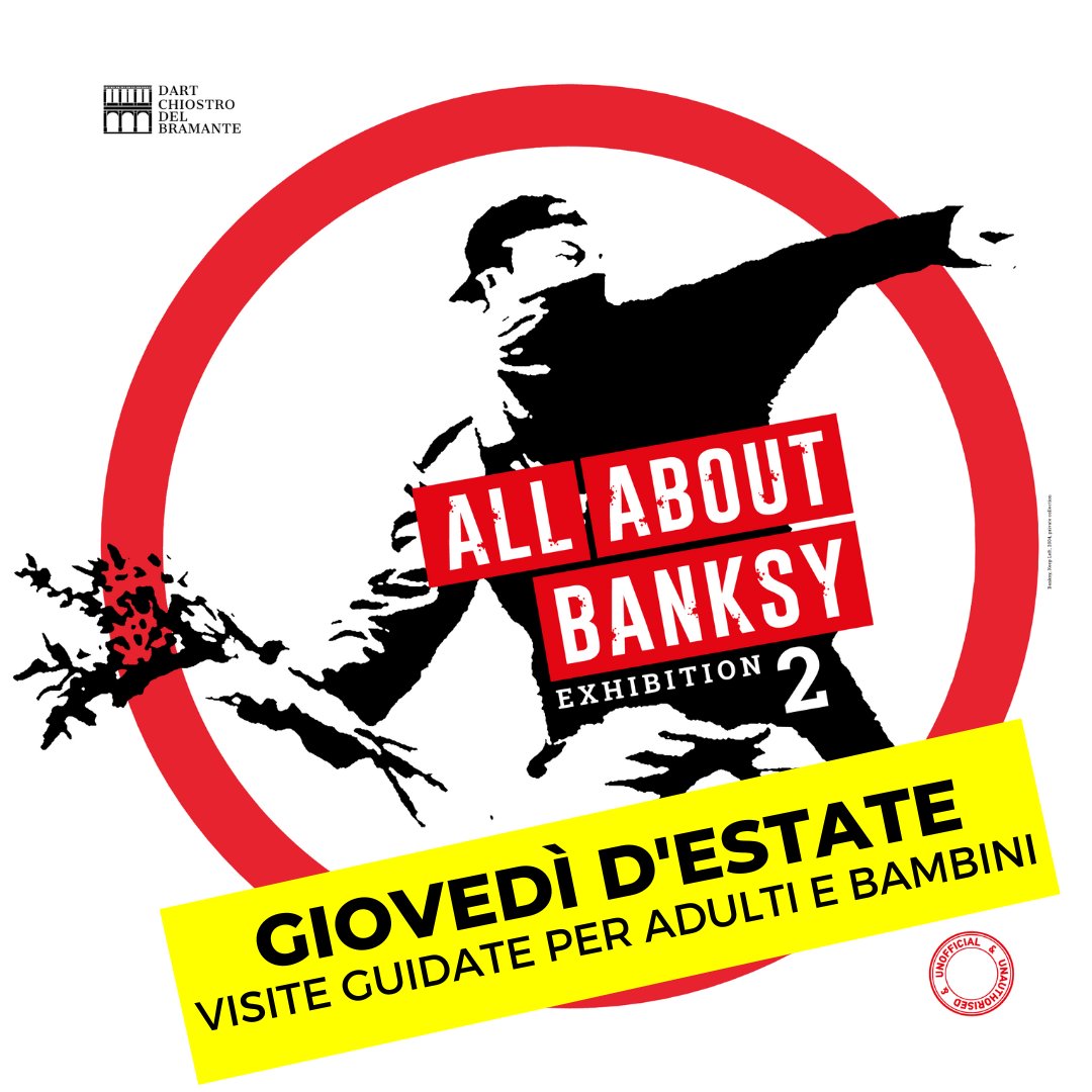chiostrodelbram's tweet photo. Vuoi visitare la mostra ALL ABOUT BANKSY accompagnato da una guida esperta?

Non perdere i giovedì d’estate: la speciale iniziativa del nostro dipartimento educativo che offre la possibilità di prenotare biglietto + visita guidata! #chiostrodelbramante https://t.co/TiN2KkBhz8