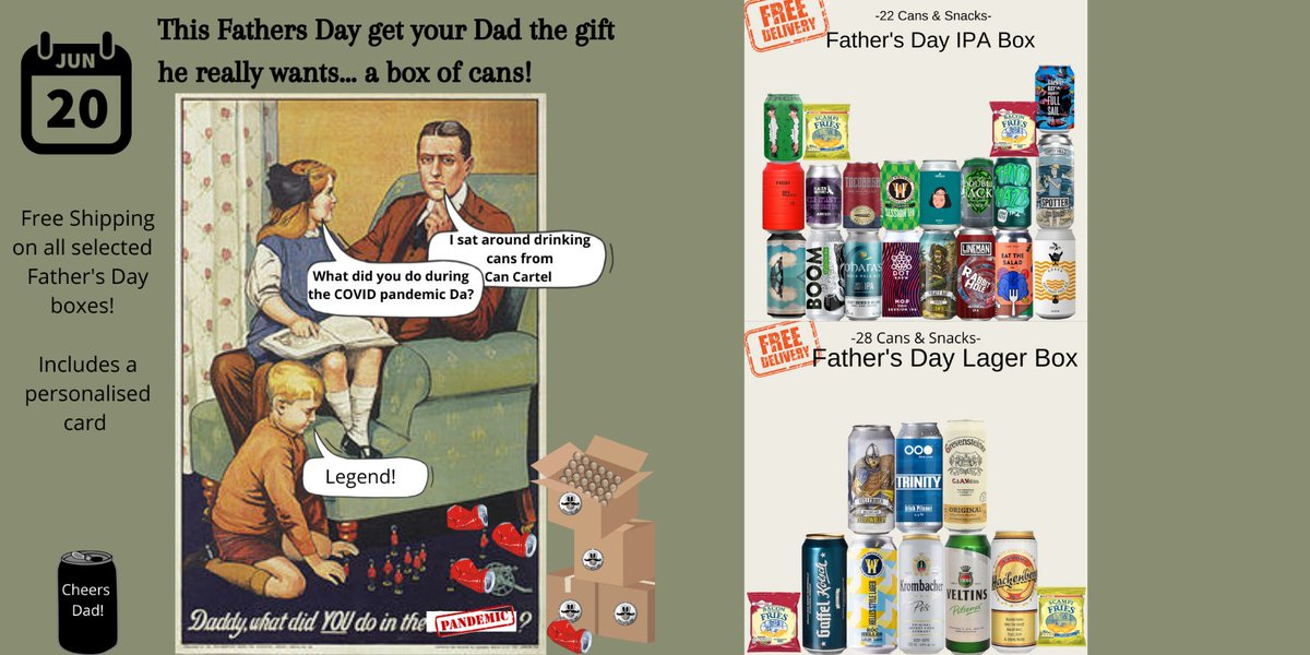 With Father's Day just around the corner get your Dad the present he really wants.... A box of cans!
Choose from our specially curated boxes of cans and snacks we know your Dad will love, includes a personalised note! 
FREE DELIVERY! 
#irishcraftbeer #beer #fathersday #cans