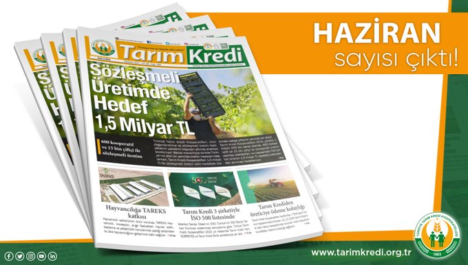Tarım Kredi Gazetesi Haziran sayısı çıktı!
Bölge, Kooperatif ve Şirketlerimizin faaliyetleri başta olmak üzere kurumumuz ve tarım sektöründen pek çok haberin yer aldığı #TarımKredi Gazetesi Haziran sayısına aşağıda yer alan linkten ulaşabilirsiniz.
tarimkredi.org.tr/gundem/tk-gaze…