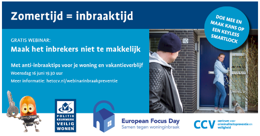 Met de zomer in aantocht neemt ook de kans op woninginbraken weer toe. Hoe zorg je ervoor dat je inbrekers zoveel mogelijk buiten de deur houdt? Meld je aan op hetccv.nl/webinarinbraak… voor een gratis webinar op woensdag 16 juni van 19.30 tot 20.30 uur.