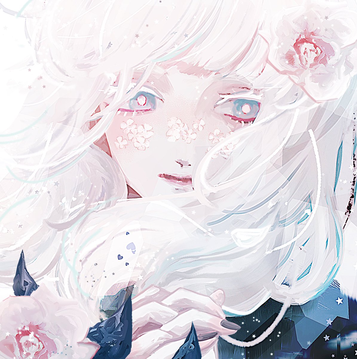 1girl solo white hair flower hair flower hair ornament white flower  illustration images