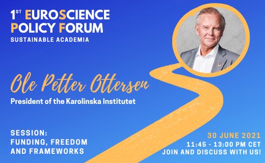 EuroScience's tweet image. 📢 Prof. Ole Petter Ottersen, President of the Karolinska Institutet will be speaking on the panel « Funding, Freedom and Frameworks » on the 📌 30th June!
💬 Discuss with us ONLINE!
REGISTER 👉 ow.ly/WhIY50EWuf7
More information 👉 bit.ly/3pT50bu
@wellcometrust