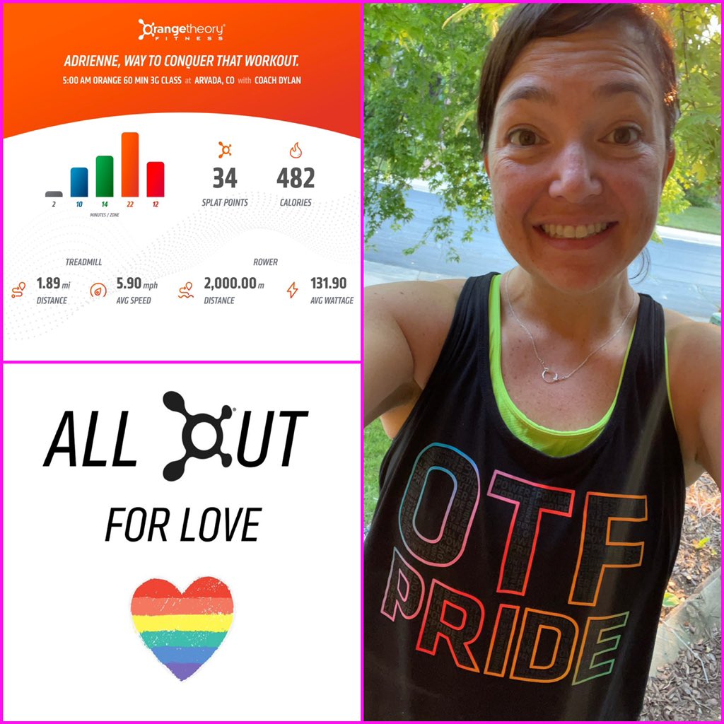 DrACadle's tweet photo. Dropped into a 5 am class this morning before my flight out of town shortly! Representing #PrideMonth and #Pride2021 at @orangetheory today!
#nevermissamonday #loveislove #pride #OTFpride #morelovemorelife https://t.co/Ayg4y50Rzf