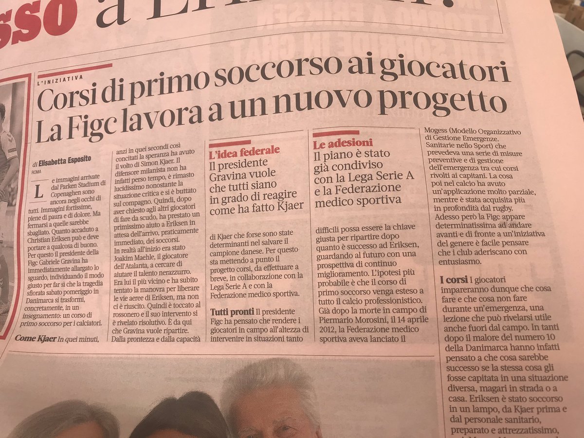 Italiaanse voetbalbond wil EHBO-cursus voor alle voetballers. Zodat ze in nood kunnen reageren als #Kjaer afgelopen zaterdag