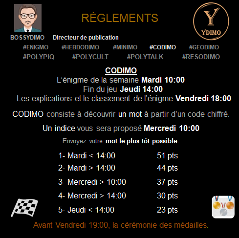 cityzenwalking's tweet photo. #HEBDODIMO SEM24-JEUX

❓ On y joue dans le monde entier

🕘 Envoyez vos mots  à @cityzenwalking  

🎁 Indice 1 – MARDI 12:00

#CODIMO 

❗️ Enigme Mardi 10:00 - Jeudi 14:00

 🔎 ...

🕘 Envoyez vos mots à @NUMIMO1 
 
🎁 Indice – MERCREDI 10:00

 🏁STOP VENDREDI 18:00 https://t.co/wbJgDROonc