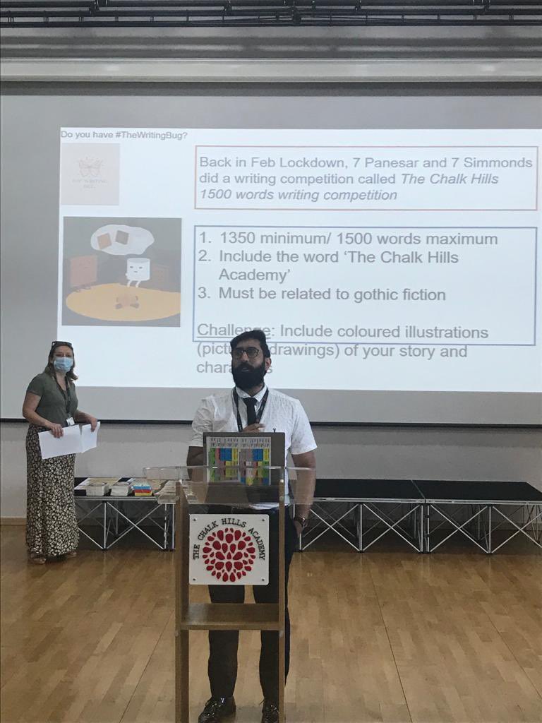 TheChalkHills's tweet photo. Throughout lockdown 7Panesar and 7Simmonds had the chance to enter our 1500 word Gothic Fiction competition. Today Mr Choudhury and Mrs West are proud to award the competitors with certificates…and award brand new book trilogies to the best entries! #Atchalkweread #tslt https://t.co/MP9fRcivzh