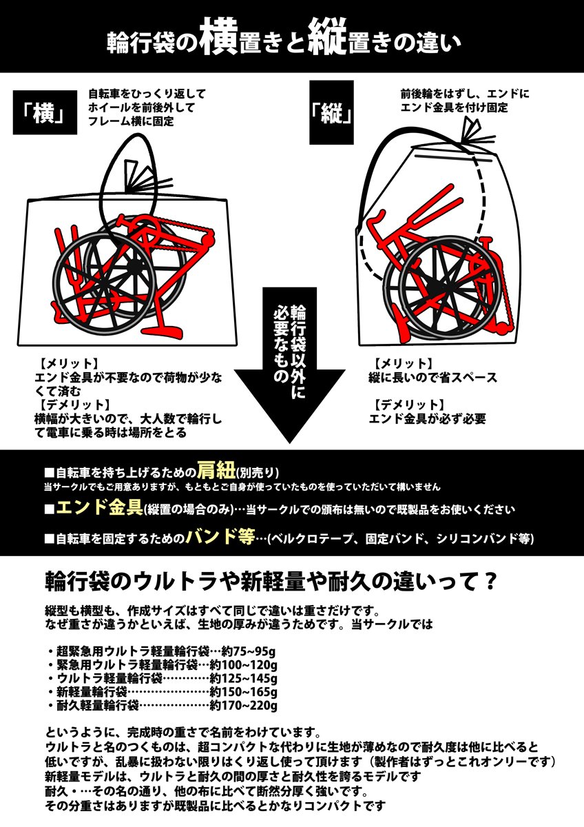 【通販告知】6/16(水)21時からお手製輪行袋の通販をやります!ブルベやゆるポタ、ヒルクライムに、梅雨の急な雨対策に軽量な輪行袋や自転車アイテムはいかがでしょうか?噂の超軽量輪行袋もあります!発送は7/2以降予定です。どうぞよろしくお願いいたします🙏https://t.co/lDn1Q7Zgv1 
