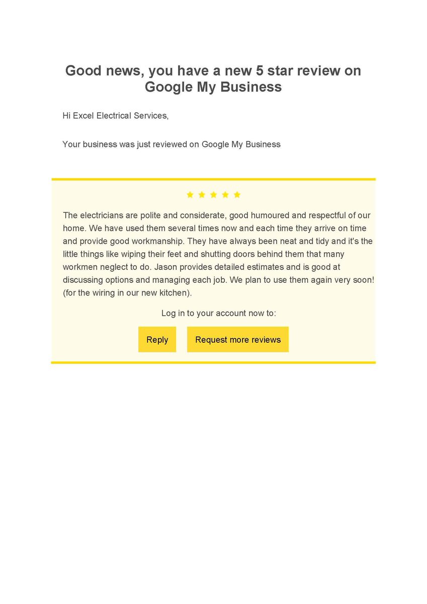 Another great review received by the Excel Electrical Services Ltd Team this week. #Polite #Considerate #Respectful #Punctual #Goodworkmanship #Clean&amp;Tidy #Professional.  We are experts in all types of Electrical Work. To find out more about us electrician-norwich.co.uk