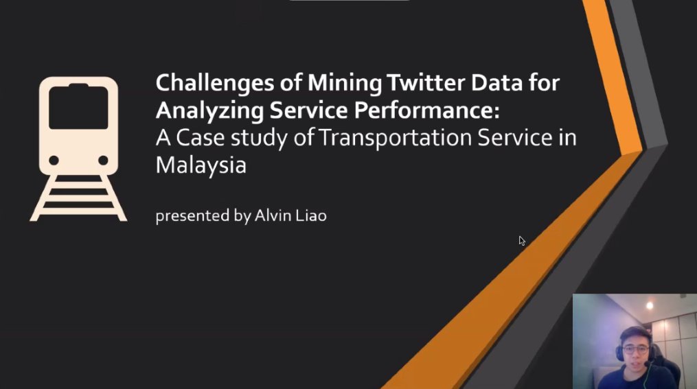 The last presentation on #QOD2021: Challenges of Mining #TwitterData for Analyzing Service Performance: A Case study of Transportation Service in #Malaysia 
by Alvin Liao from <a href="/sunwayu/">Sunway University</a>
#BIS2021 #DataQuality