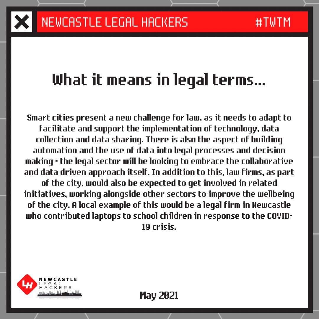 We apologise in the slight delay in getting May’s Tech Word of The Month to you, however our Tech Word of The Month is… Smart Cities! 

Make sure to follow us across our social medias to keep up to date with the Newcastle Legal Hackers! #TWTM #legaltechnology