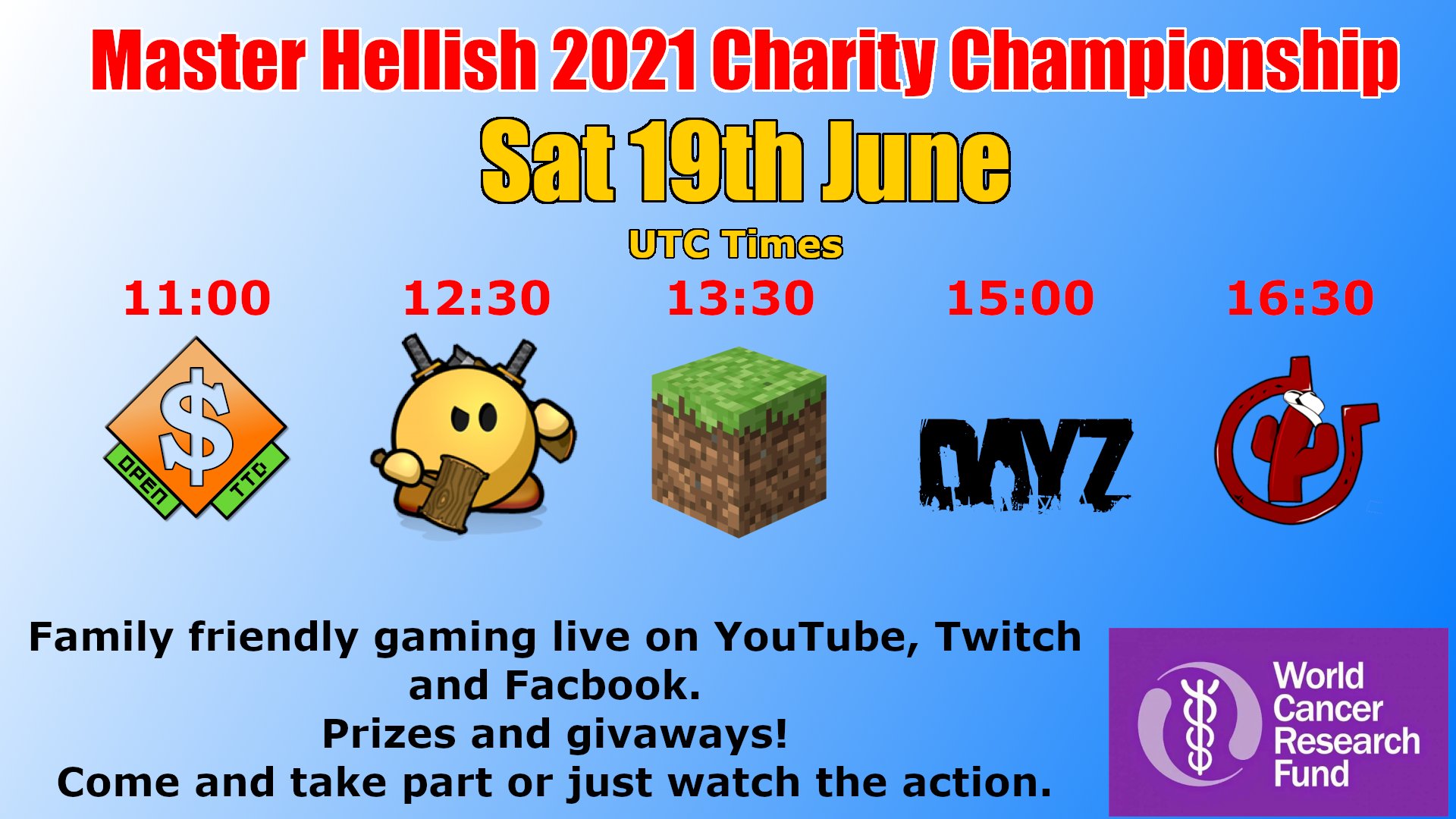 Master Hellish on X: Games and times have been confirmed for this  Saturday's charity championship stream! We have an #OpenTTD operating  profit race, #Teeworlds deathmatches, #Minecraft PVP rumble, #DayZ king of  the