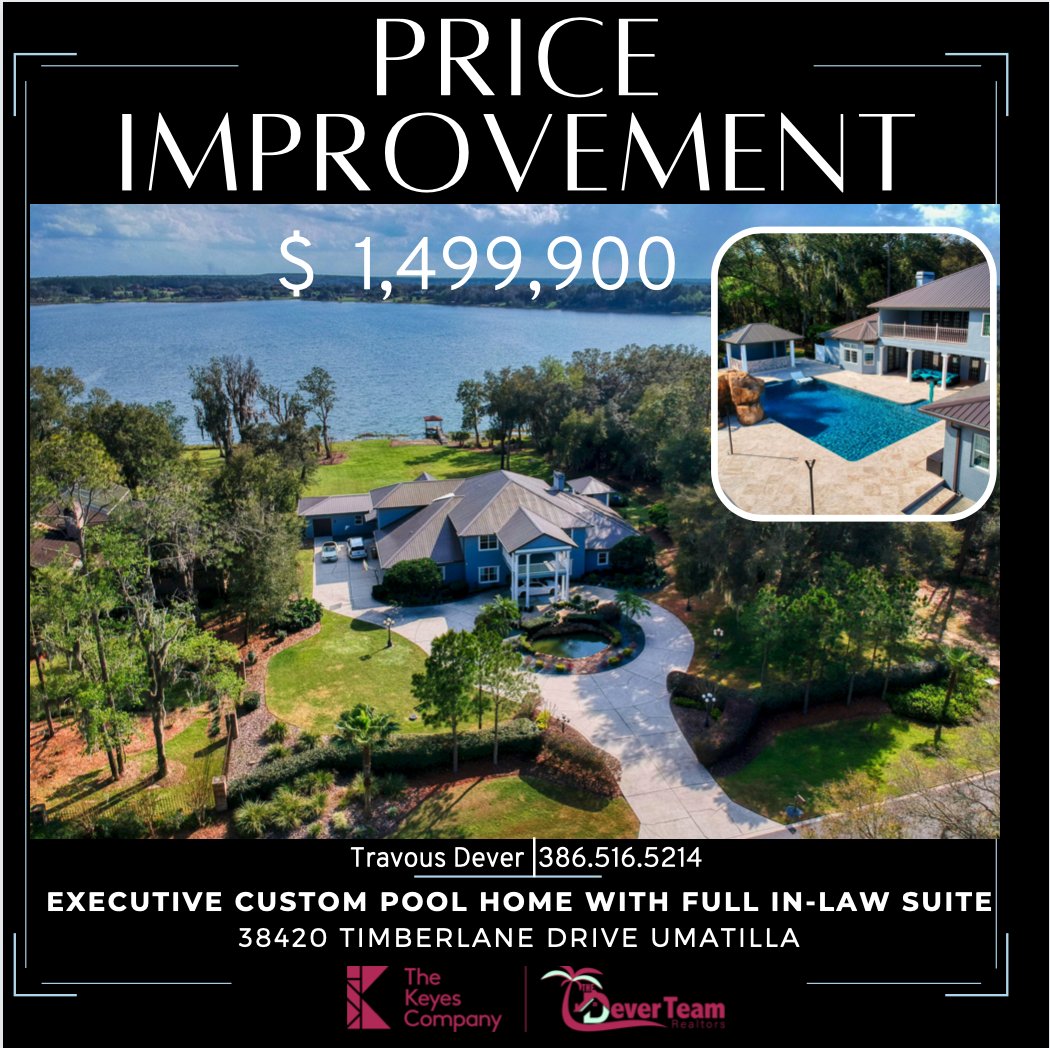 PRICE IMPROVEMENT on this Luxury resort-style custom pool home with full in-law suite, sitting atop 2.8 acres. Click here https://t.co/u3Nl0WUfnD or call Travous dever to schedule a tour.
#thedeverteam
#poolhome
#waterfronthome
#floridaluxuryhomes
#luxuryrealestate https://t.co/s2zYnmlxuZ