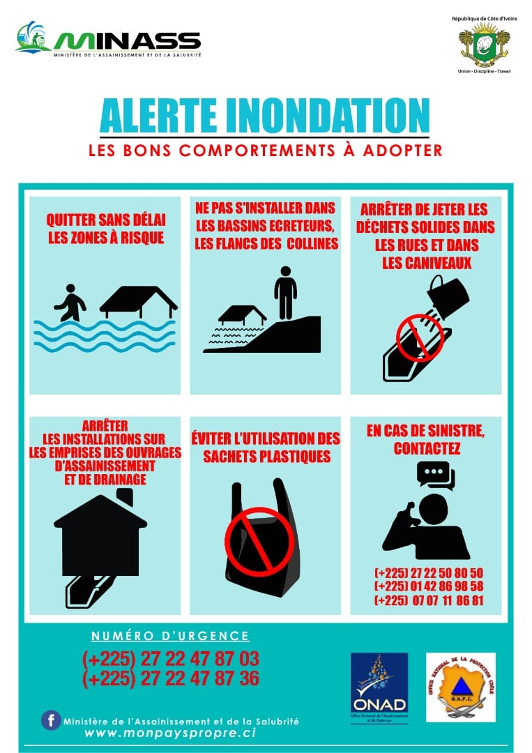 MINASS_CI's tweet photo. #ALERTEINONDATION
DE FORTES PLUIES SONT ANNONCÉES, JE TIENS À MA VIE ET À CELLE DE MA FAMILLE, J'ADOPTE LES BONS GESTES.
SOYONS VIGILANTS🙏
#MINASS @Gouvci @abidjan_net @afpfr https://t.co/dEn356TBAH