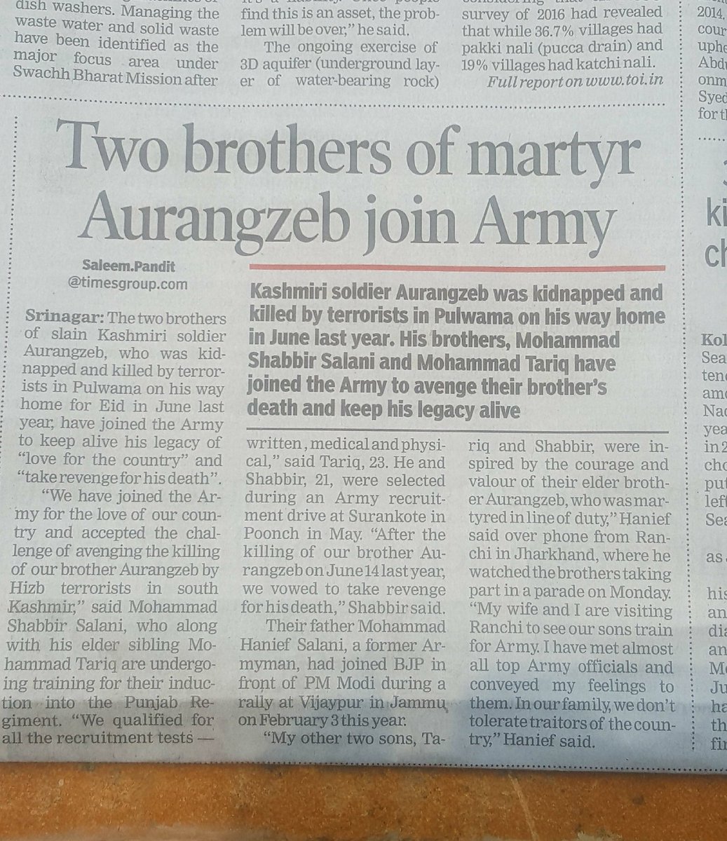 TheSatishDua's tweet photo. Kidnapped by terrorists 3 yrs ago, Rifleman Aurangzeb Khan SC (P) made the country proud by speaking to terrorists calmly, without fear in his last moments.

His father Hav Md Hanif, also from JAKLI, made the country proud by sending 2 more sons to the Army.
Proud of JAKLI family https://t.co/jmjMQJPLzR
