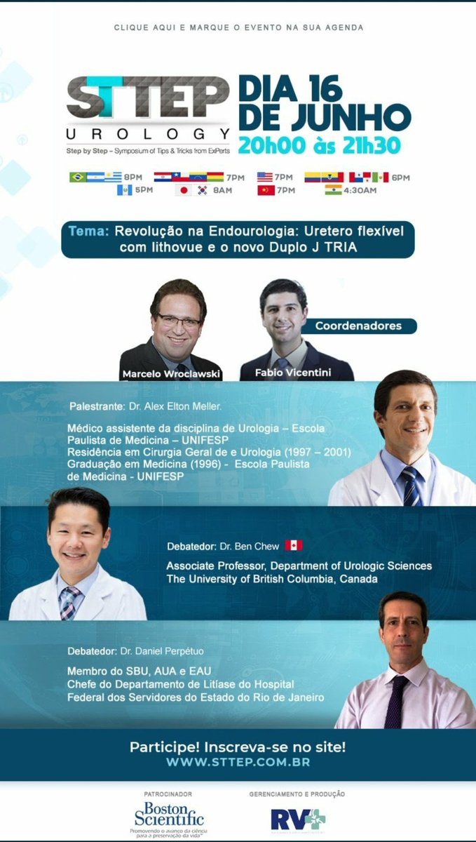 Next #STTEP 16 de Junho, 20h, esta 4af! O estado da arte na ureteroscopia flexível com o Lithovue e o novíssimo duplo J #TRIA, que promete reduzir muito os sintomas do 2J. Não percam! Com <a href="/drmeller/">Alex Meller</a> <a href="/benchew22/">Ben</a> Daniel Perpétuo <a href="/BostonSciLatam/">Boston Scientific LATAM</a> <a href="/bsc_urology/">Boston Scientific Urology</a> <a href="/sbuoficial/">Sociedade Brasileira de Urologia</a>