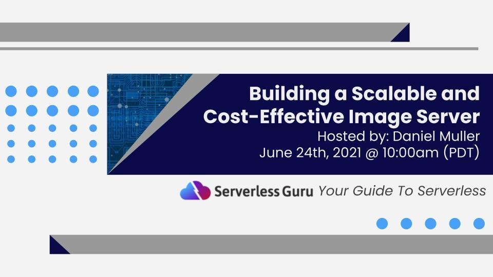 Next <a href="/serverlessguru/">Serverless Guru</a> webinar:

Building a Scalable and Cost-Effective Image Server with  <a href="/DanielMullerCH/">Daniel</a> 

📅 Thursday, June 24th at 10am PDT | 1pm AST | 5pm UTC
 
🔗 zoom.us/webinar/regist…