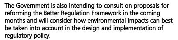 RSBenwell's tweet photo. This hint at a change of direction for the way that the costs and benefits of regulation are assessed could also be positive. In place of the #RedTapeChallenge, we need a "Green Tape Challenge", looking across the statute book to ensure our rules are #naturepositive. https://t.co/p0TTSD3kqT