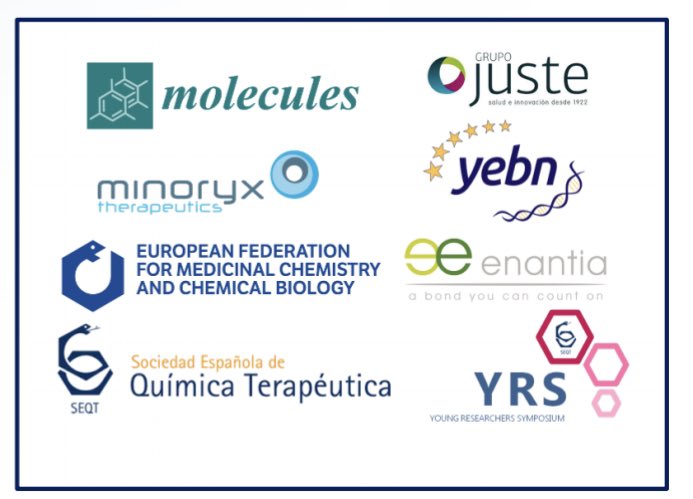 SocEspQuimTerap's tweet photo. Last day to register!!!  
Looking forward to share good science next Friday 🥳🥳🥳

#MedChem #DrugDiscovery #ChemBio #SEQT_YRS  

Thanks so much to our sponsors for their support! @Molecules_MDPI @YoungSciNet #Enantia #Juste @yebn_eu #Minorix https://t.co/SWdjE3xbqP