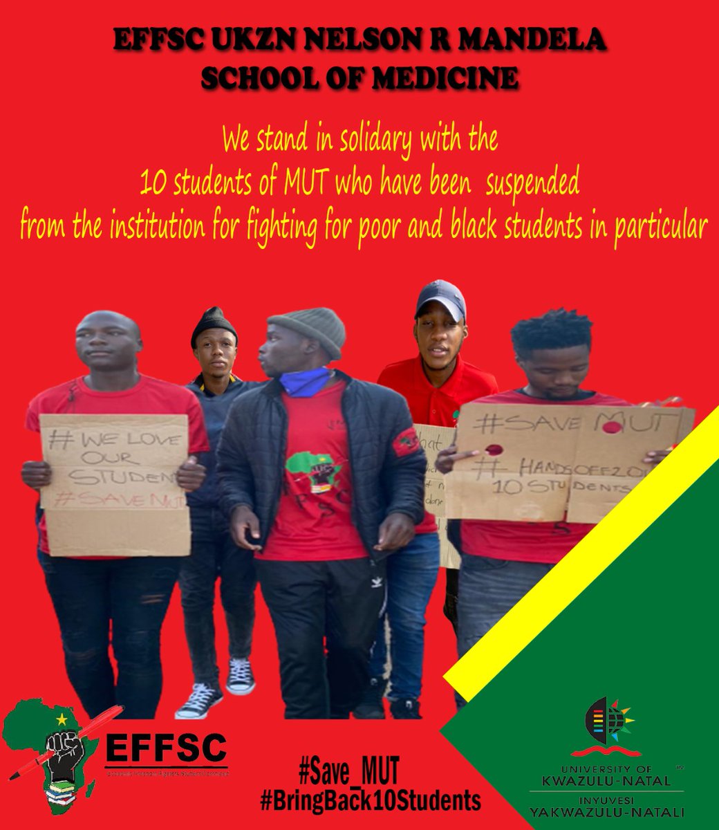 dubulasyabonga's tweet photo. Solidarity β€οΈπ€π
#CAFCL #BringBackThe10Students #MUTmustFall @vusumuzikhoza https://t.co/XnvGdZ5oVl
