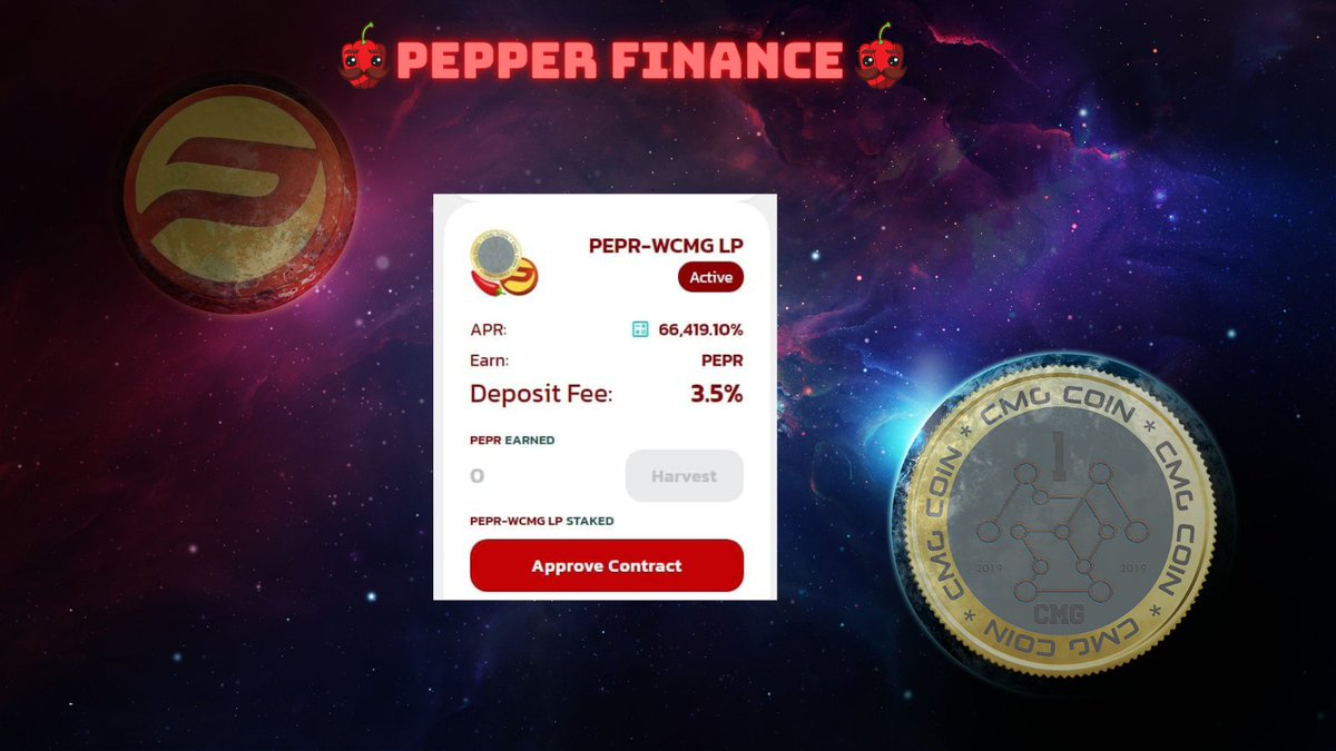 Project ₱EPS | PEPShip.com - World's Largest Store (@projectpeps) on Twitter photo 🌶️Be the Early Farm to enjoy High APR at $WCMG and $PEPR DeFi Farm at #PepperFinance
🚜Up to APR at <a href="/CmgCoin/">CMGCoin</a> #YieldFarm
🏆Earn #PEPR Tokens
🔗 app.pepr.finance
<a href="/cz_binance/">CZ 🔶 BNB</a> #BSC <a href="/AdsCryptonimus/">Cryptonimus Ads</a> #DeFi #PEPS #CMGCoin <a href="/CoinMarketCap/">CoinMarketCap</a> <a href="/coingecko/">CoinGecko</a> <a href="/Eljaboom/">Elja 🌋 🦍🔸</a> <a href="/AdsCryptonimus/">Cryptonimus Ads</a> 🌶️Be the Early Farm to enjoy High APR at $WCMG and $PEPR DeFi Farm at #PepperFinance
🚜Up to APR at <a href="/CmgCoin/">CMGCoin</a> #YieldFarm
🏆Earn #PEPR Tokens
🔗 app.pepr.finance
<a href="/cz_binance/">CZ 🔶 BNB</a> #BSC <a href="/AdsCryptonimus/">Cryptonimus Ads</a> #DeFi #PEPS #CMGCoin <a href="/CoinMarketCap/">CoinMarketCap</a> <a href="/coingecko/">CoinGecko</a> <a href="/Eljaboom/">Elja 🌋 🦍🔸</a> <a href="/AdsCryptonimus/">Cryptonimus Ads</a>