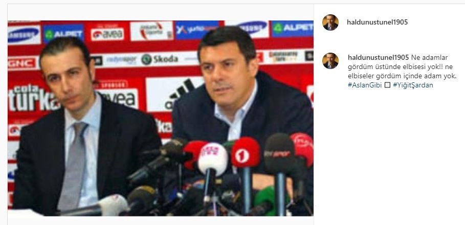 tahaovan9's tweet photo. 💥FLAŞ | Galatasaray eski Başkan Yardımcısı Haldun Üstünel sosyal medyadan desteğini açıkladı: ”Ne adamlar gördüm üstünde elbisesi yok! Ne elbiseler gördüm içinde adam yok” ifadelerini dile getirdi. #aslangibi #yigitsardan #benimgalatasarayım #galatasaray https://t.co/xpN6qSU4dJ