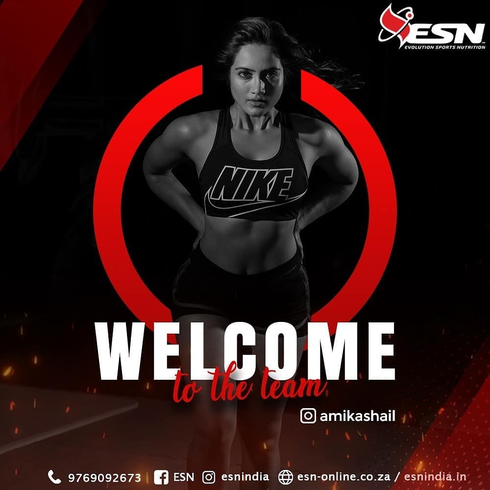 ShailAmika's tweet photo. Its an honor to be the brand ambassador of #esnindia. My first fitness brand endorsement. Thanks to #Esnteam.
#amikashail #esn #whey #protienbrand #FitnessGoals https://t.co/ANc2VQAWhj