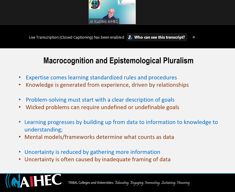 colleen_lib's tweet photo. ty @aihec for upending the hegemony of institutional thinking with a few keystrokes. Looking forward to learning more about new #OER &amp; #openpedagogy initiatives at Tribal Colleges &amp; Unis. #OENSummit21 https://t.co/sko3FDQIq2
