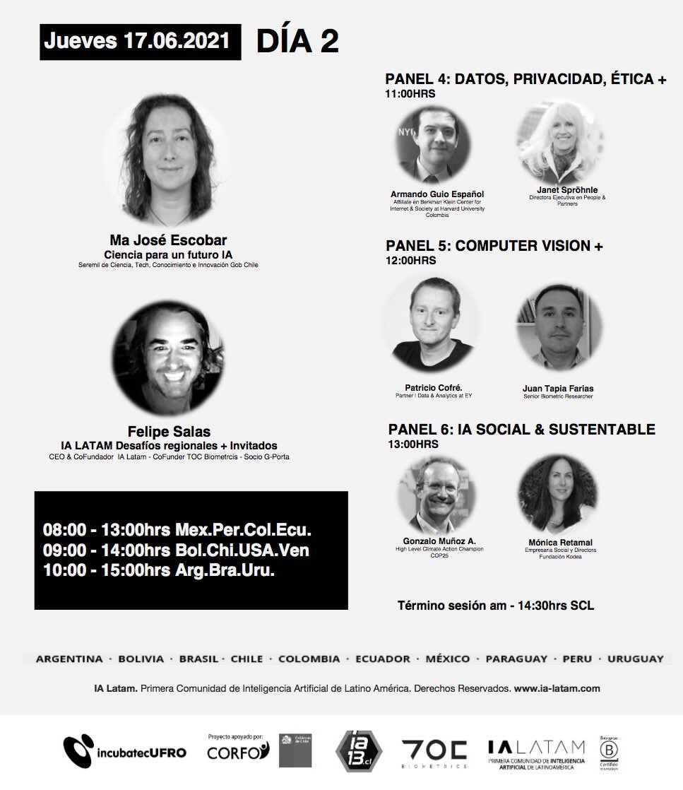 ia_latam's tweet photo. #IALatam #SUMMITCONECTALATINOAMÉRICA2021

Este próximo 16 y 17 de junio nos encontramos para conversar de #InteligenciaArtificial.

  08:00 – 13:00hrs Mex.Per.Col.Ecu.
  09:00 – 14:00hrs Bol.Chi.USA.Ven
  10:00 – 15:00hrs Arg.Bra.Uru.
 
https://t.co/0Qr6Nb9Bw4 https://t.co/LsbQHTCCdm