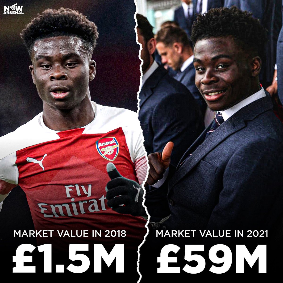 now_arsenaI's tweet photo. Bukayo Saka is ranked the most expensive player among all players born in the year 2001...

Our starboy!🏴󠁧󠁢󠁥󠁮󠁧󠁿💫

[@TMuk_news] #afc https://t.co/ij3hPi8SDa