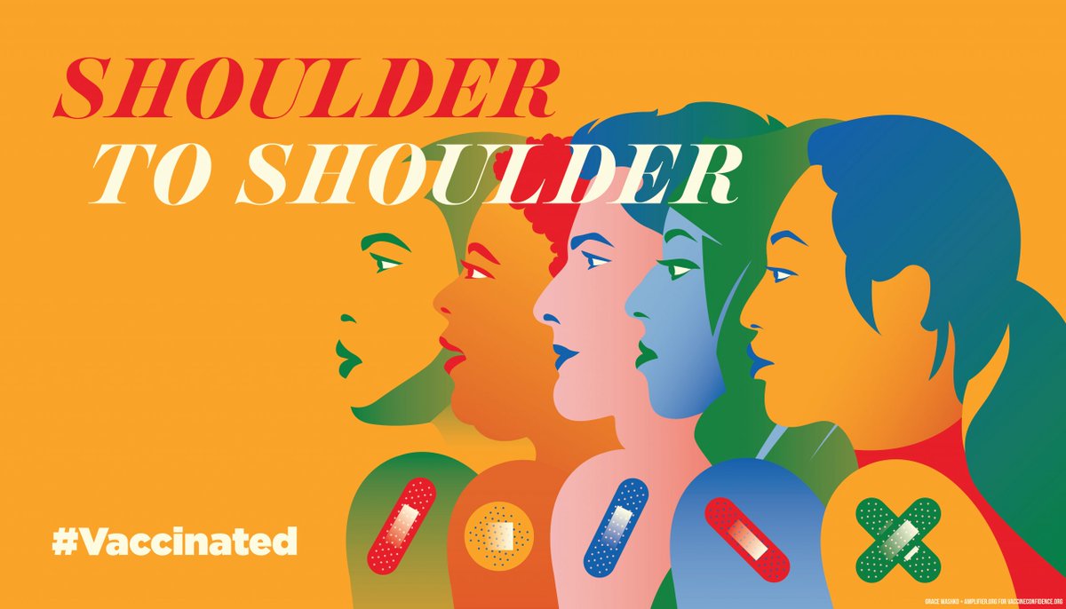 OlympicCH's tweet photo. "Standing shoulder to shoulder we can all make the world a safer place. No matter who we are, or where we are from, each one of us has the power to protect one another. #Vaccinated" - Grace Washko @amplifierart https://t.co/DpoNnVz01h