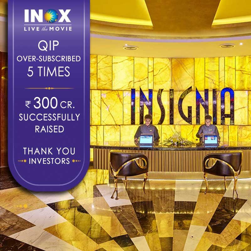 INOXMovies's tweet photo. We are happy to announce the completion of our ₹ 300 Cr QIP, which received an overwhelming response. We are humbled and inspired by the trust bestowed upon us by our investors. Thank You! https://t.co/ijM8qiWDXQ