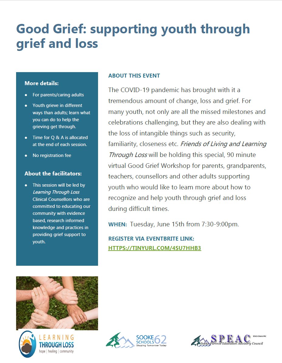 CindyPAndrew1's tweet photo. @SD62_Sooke families and caregivers here's a session that might be of interest. Note it's tomorrow (Tues) night. #LearningthroughLoss
https://t.co/rA4HBhh9Ic https://t.co/H6hIDHucBl