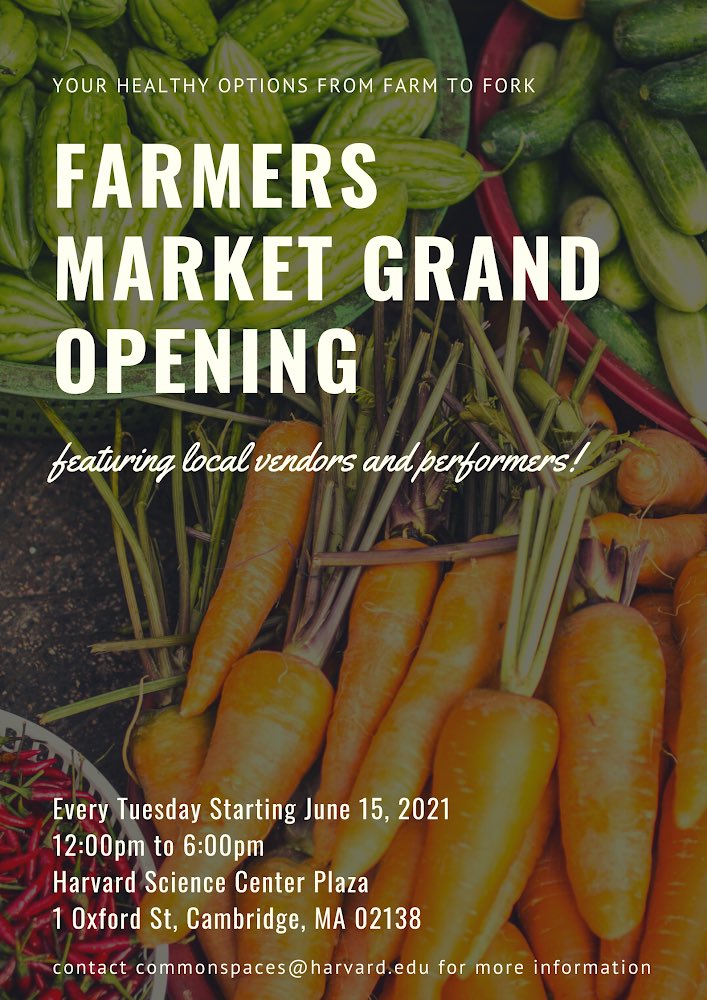 Starting tomorrow June, 15, 2021 the weekly Farmer’s Market returns to the Science Center Plaza every Tuesday from 12:00pm-6:00pm!

Complete with locally sourced produce, vendors and performers Common Spaces is excited to reintroduce this community staple for the summer. #MySCC