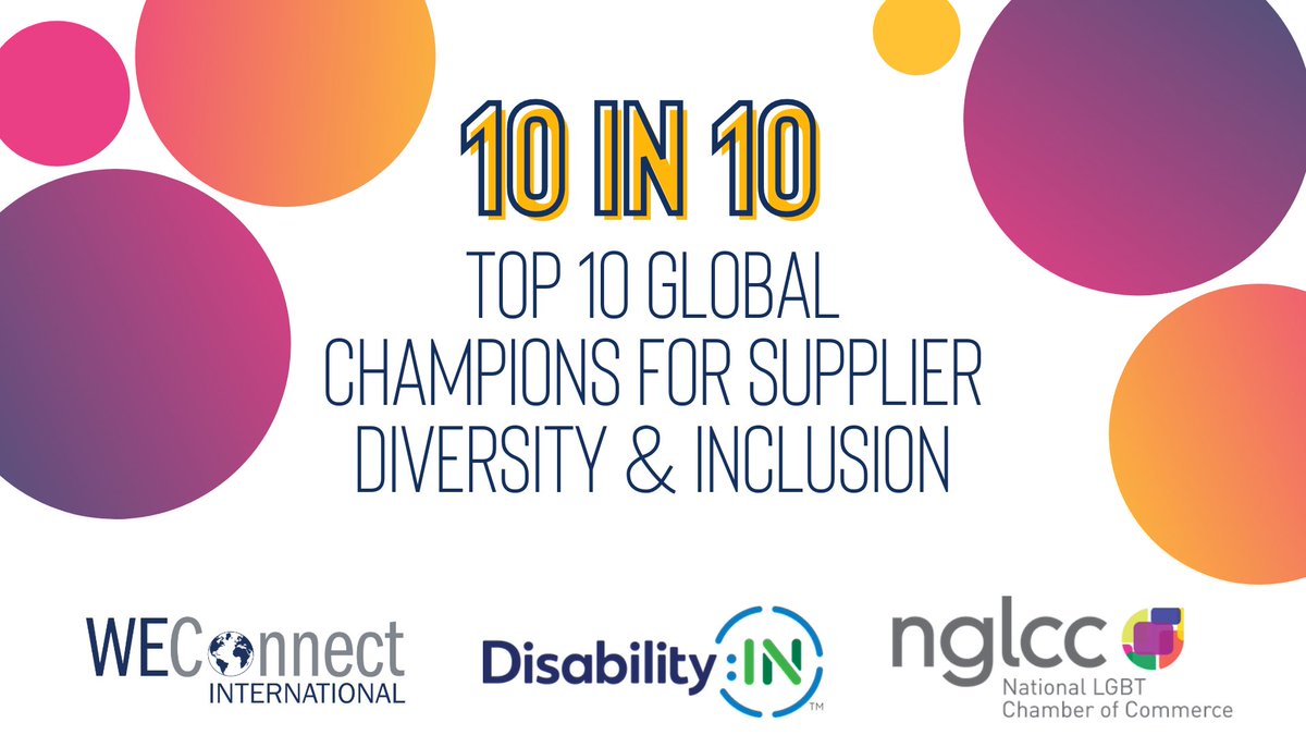 Congrats to all of the top #10in10! 
<a href="/Merck/">Merck</a>, <a href="/KellyServices/">Kelly Services</a>, <a href="/IBM/">IBM</a>, <a href="/Accenture/">Accenture</a>, <a href="/JNJNews/">Johnson & Johnson</a>, <a href="/ProcterGamble/">Procter & Gamble</a>, <a href="/intel/">Intel</a>, <a href="/Ford/">Ford Motor Company</a>, <a href="/Randstad/">Randstad</a>, &amp; <a href="/EYnews/">EY</a> are leading the charge on #globalsupplierdiversity
  
weconnectinternational.org/announcing-the…
@DisabilityIN <a href="/NGLCC/">NGLCC</a>