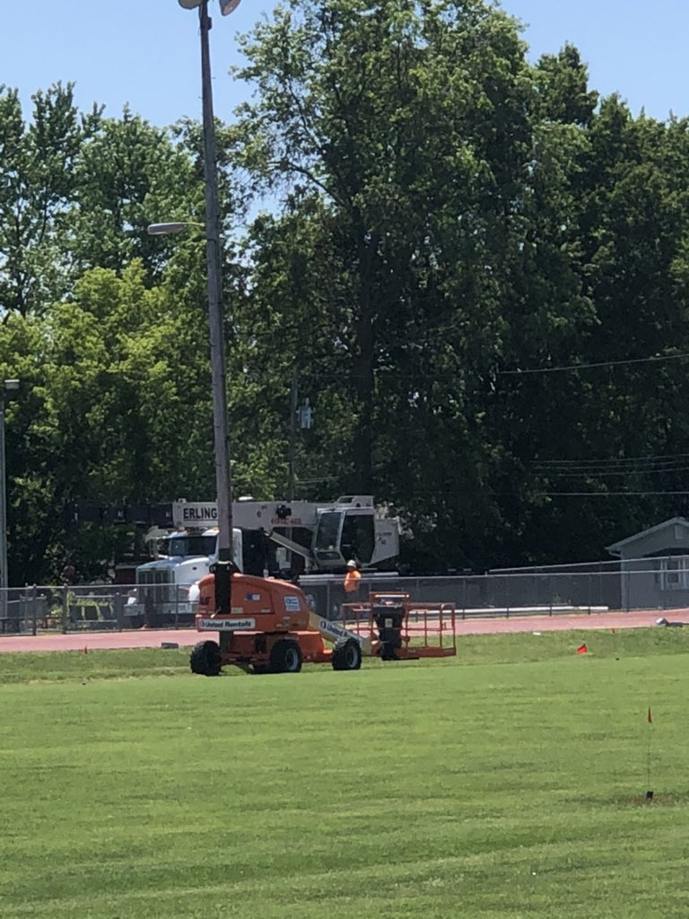 MrDetering's tweet photo. The lighting project at Jim Finks Field is underway. It is really going to change the sight lines. 

The track is currently closed to the public. 

#SalemWildcatPride

@StewardStewards @WJBDradio @wmixsports @SCHSWildcatFb https://t.co/nFzpcYookm
