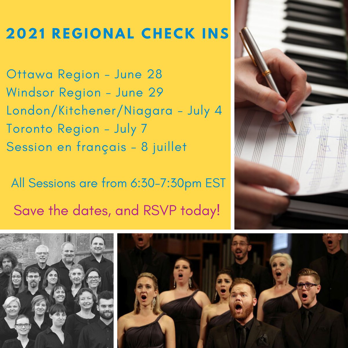 Do you have questions about the safe return to in-person choral activities? We are holding five sessions by region to check-in with our communities, hear your concerns and questions, and collect feedback. Save the dates, and RSVP here forms.gle/B1Bvd65E9dgrm9…